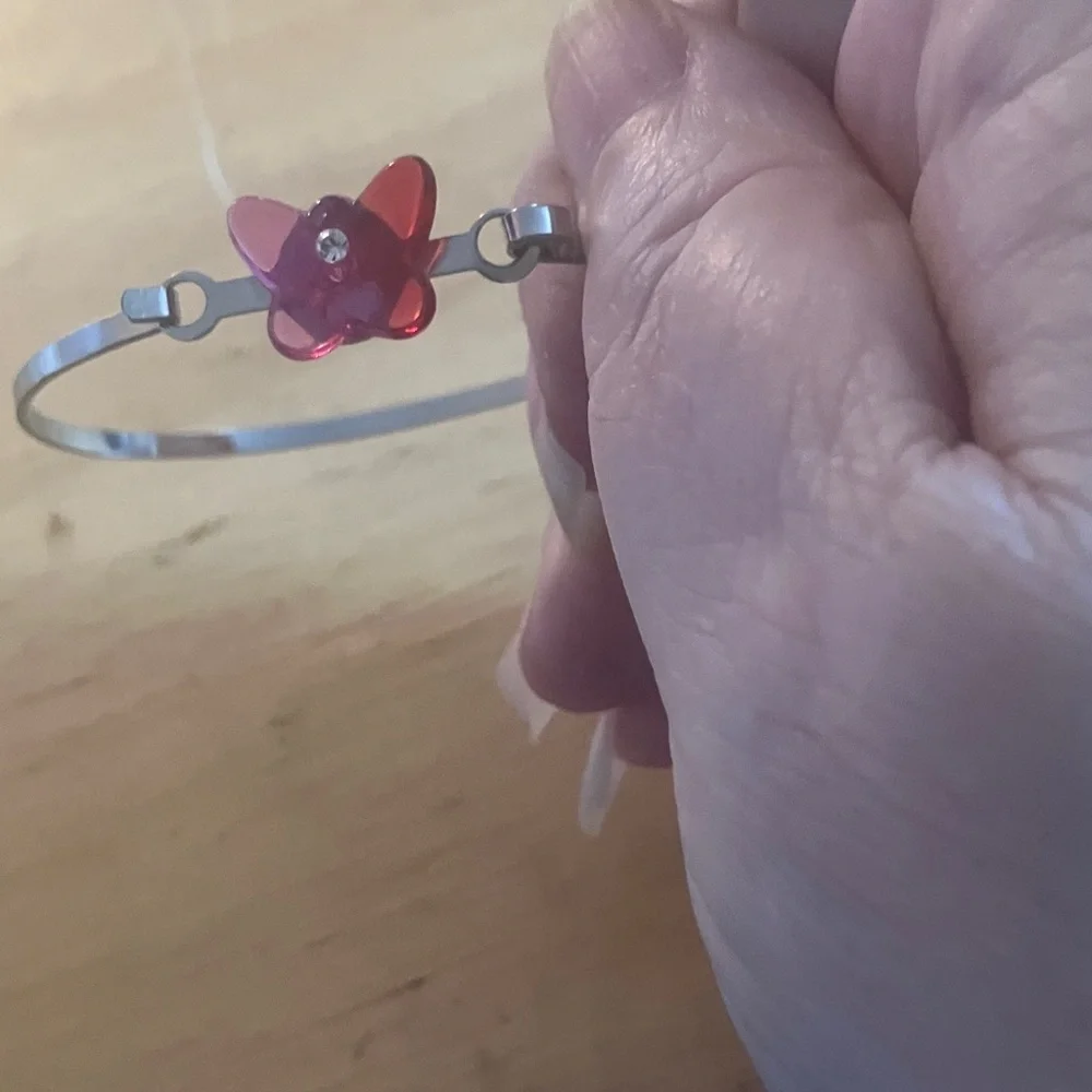 Children’s elegant Silver Bracelet with Pink butterfly